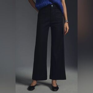 Maeve Anthropologie The Colette Linen Blend Crop Wide-Leg Pants in Black